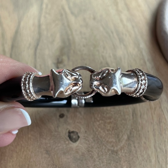 Arte d'Argento vintage sterling silver and enamel panther head hinged bracelet - Picture 8 of 15